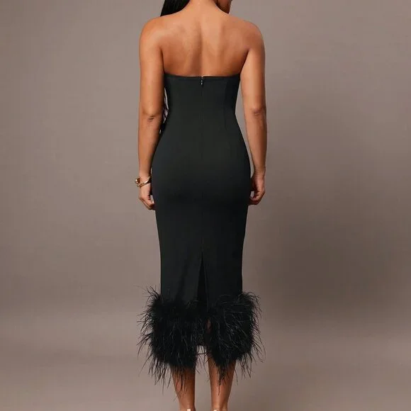 Black Party Women's Tube Top Midi Dress - Picture 8 of 8